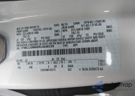 2024 Ford Escape St-Line z USA, uszkodzony, nr VIN 1FMCU0MN8RUB48339